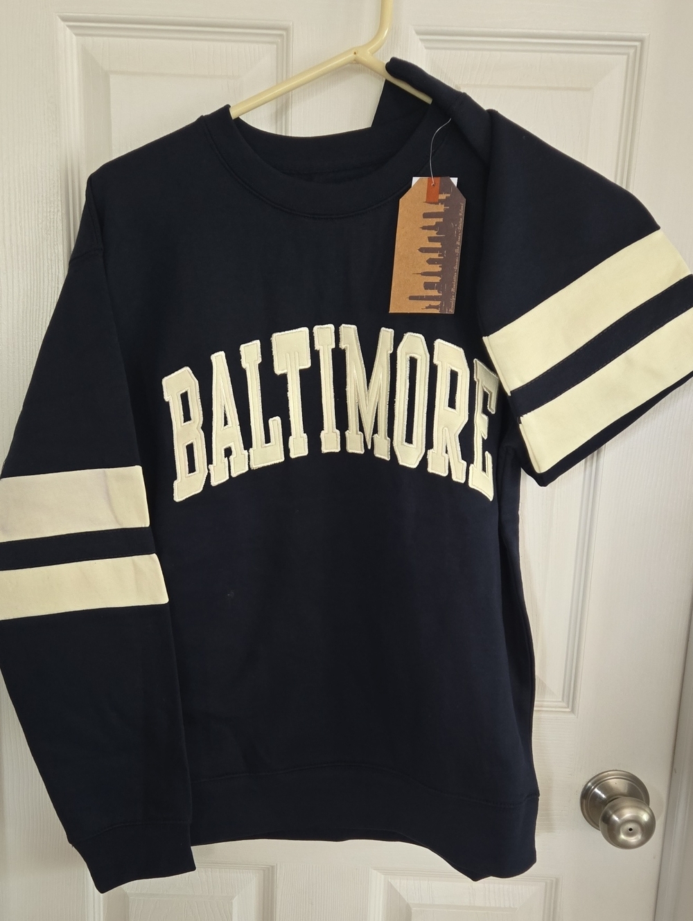 Baltimore Crewneck Sweatshirt - Navy with Cream Stripes